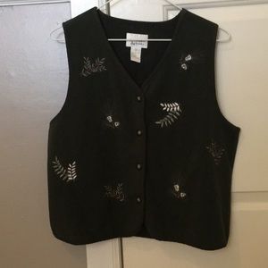 Christopher & Banks Black Vest with Embroidered Floral Design